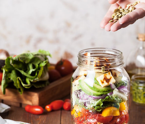 salad in a mason jar